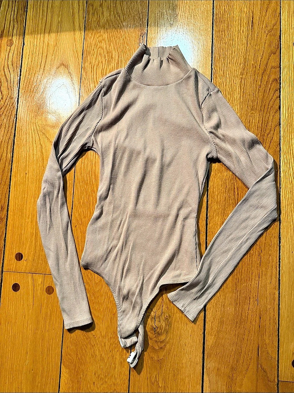 Lulus Basics Wilde Beige Ribbed Long Sleeve Mock Neck Bodysuit Mock Neck